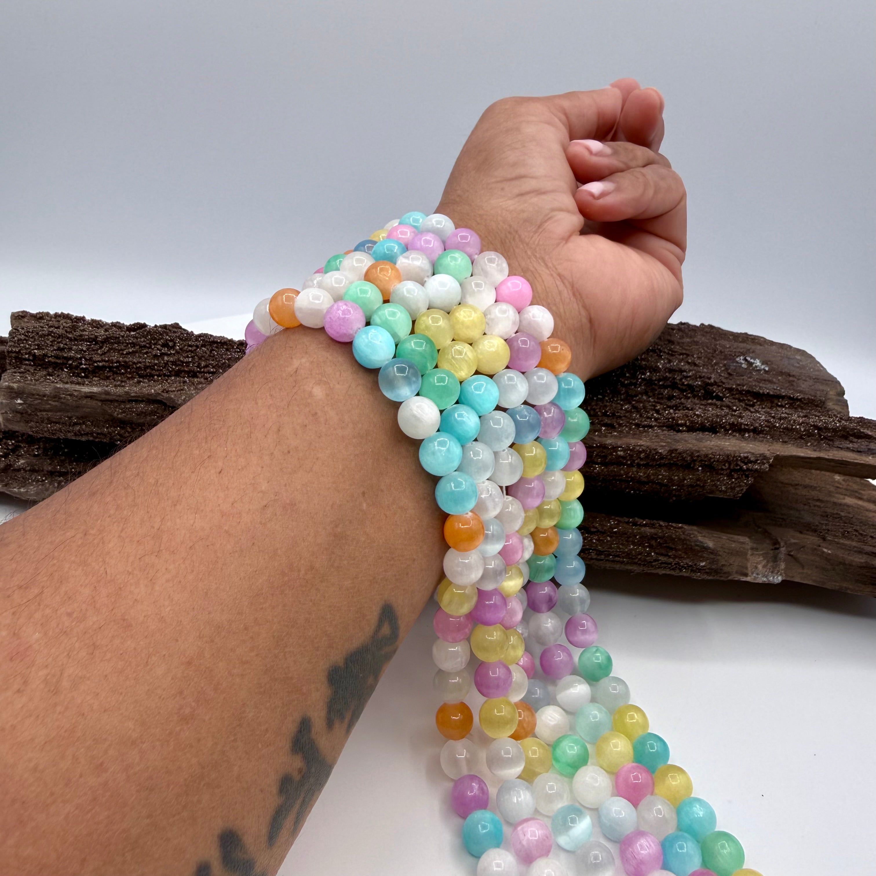Dark Candy Selenite Bead Strand 8mm Round [YJ26]