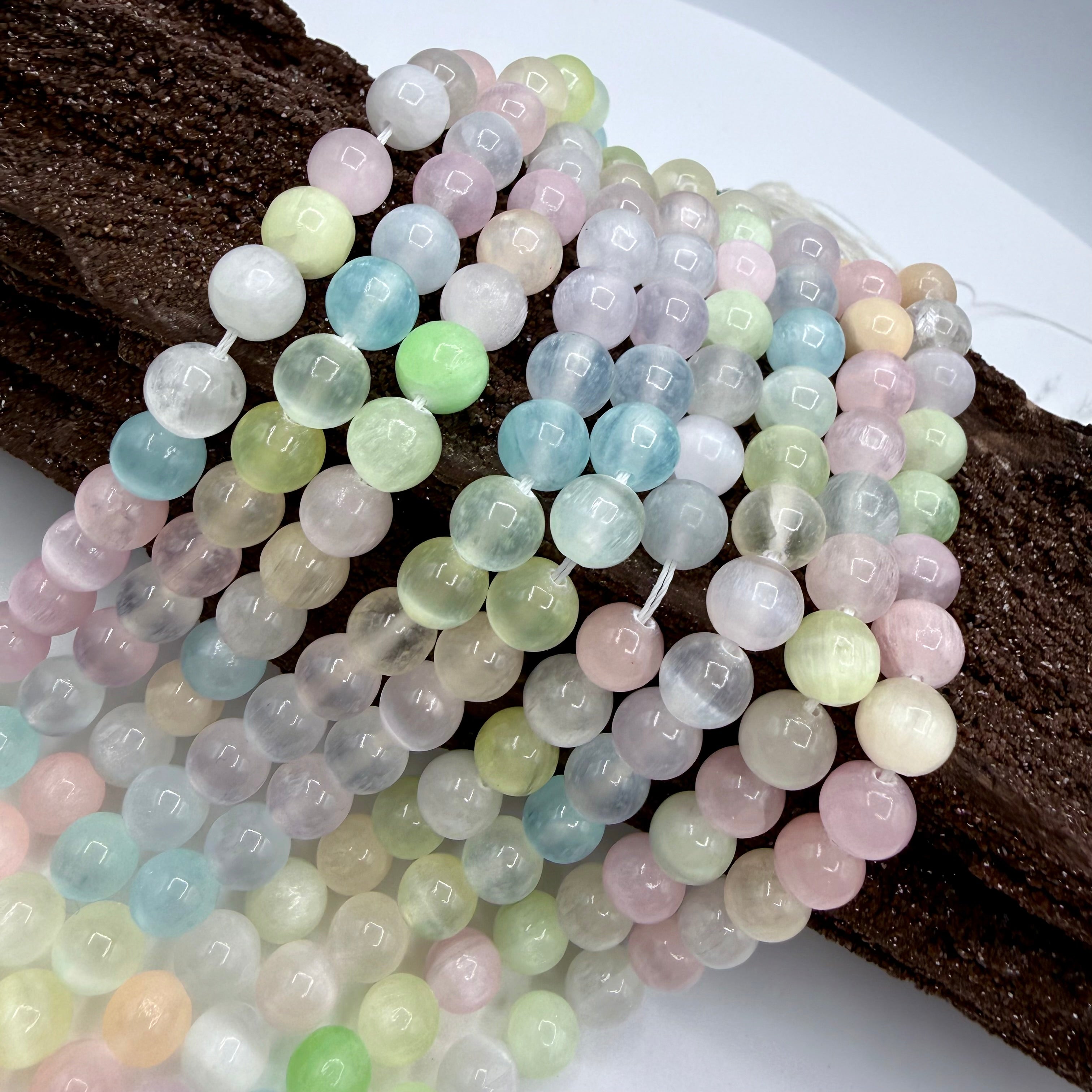 Light Candy Selenite Bead Strand 8mm Round [YK26]