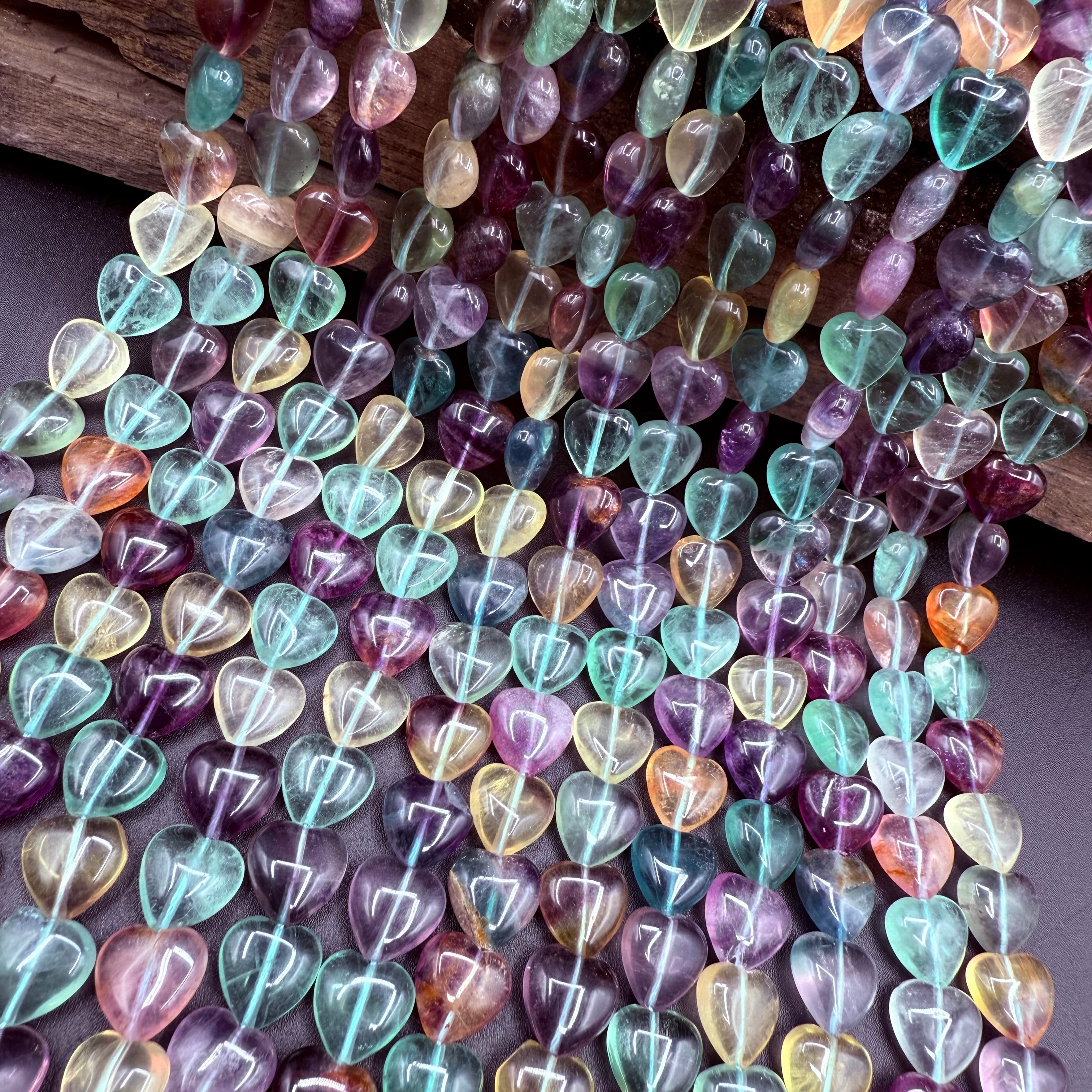 Fluorite Hearts 11MM Bead Strand