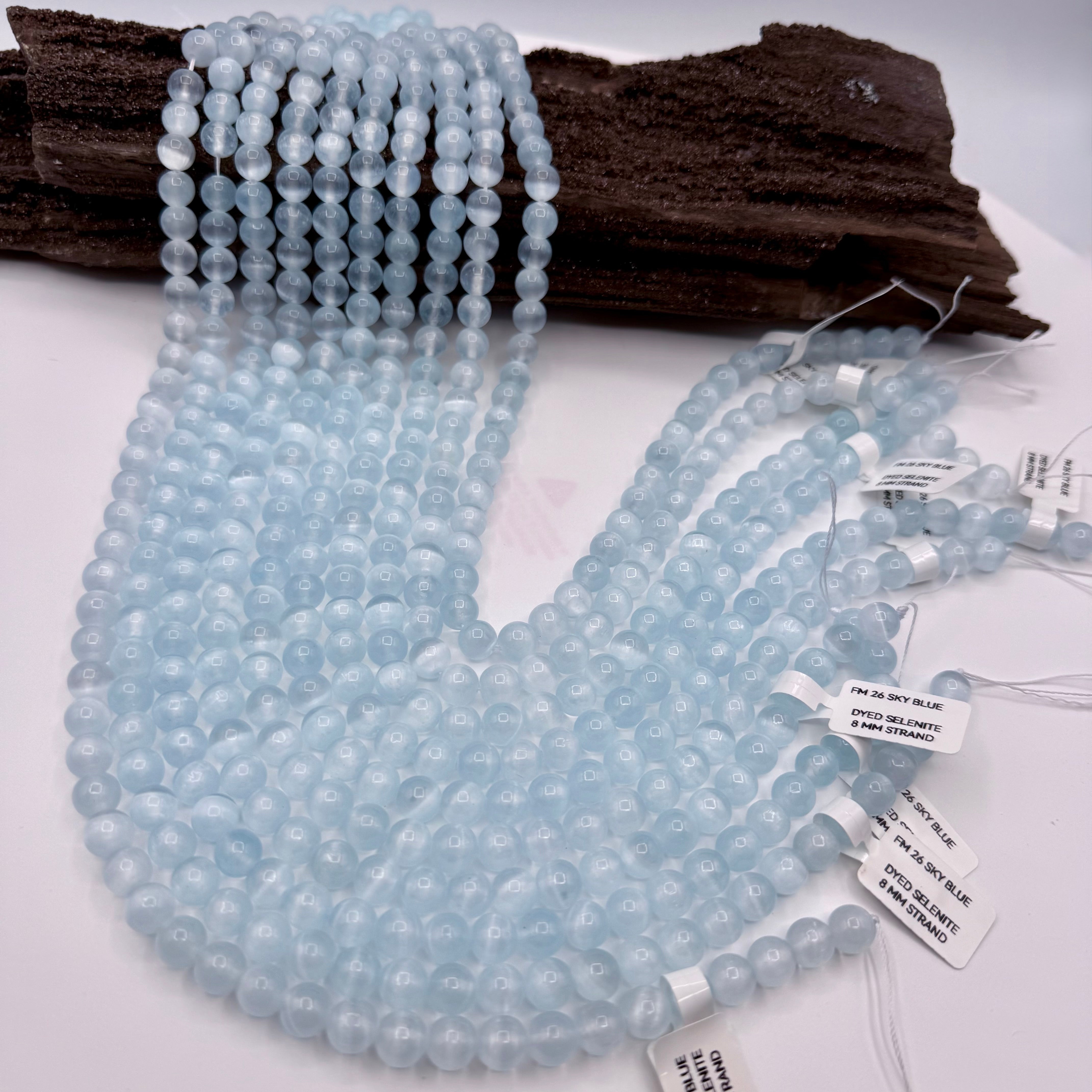 Sky Blue Selenite Strand 8mm Round [FM26]