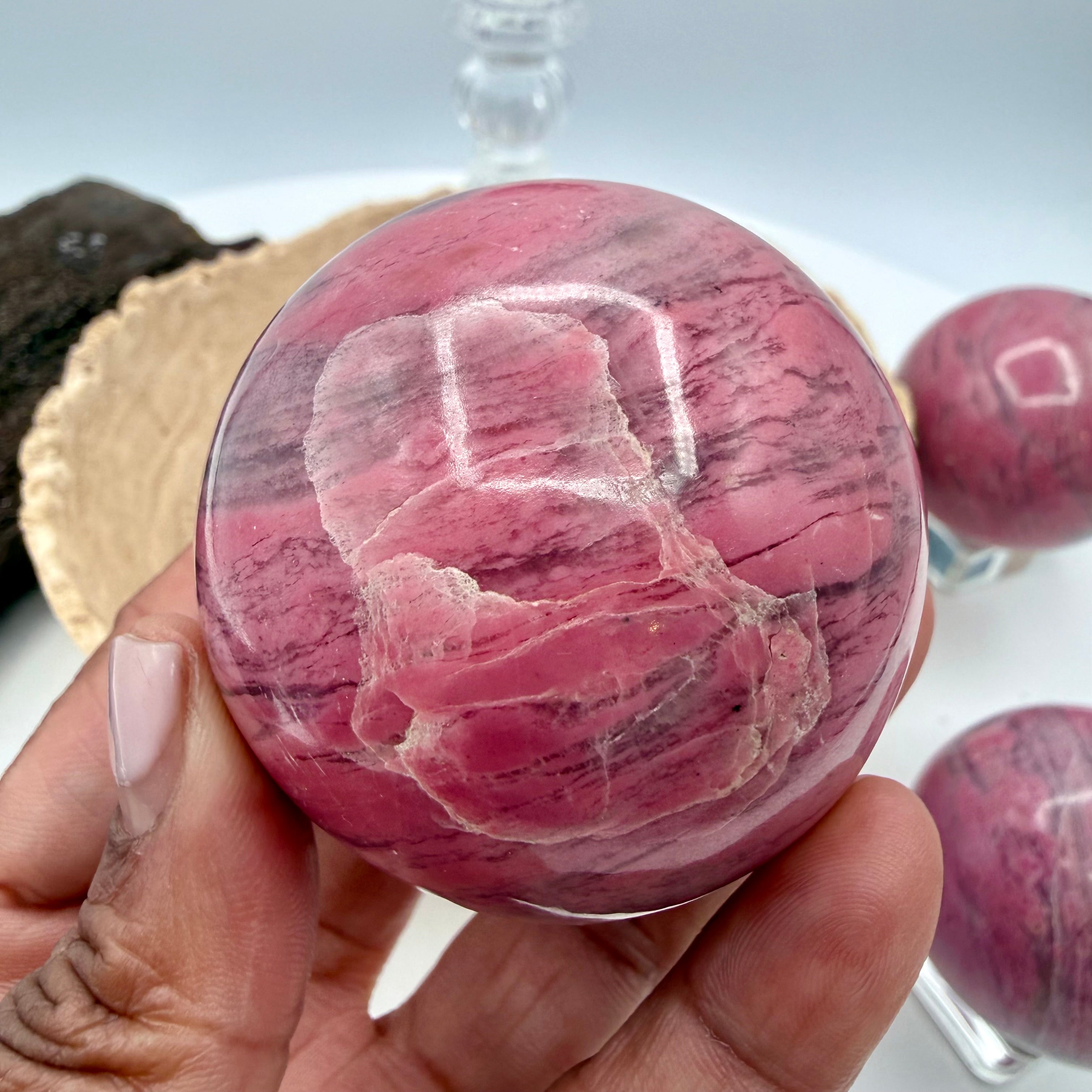 Peruvian Bubblegum Pink Rhodonite Sphere 260g | 54mm