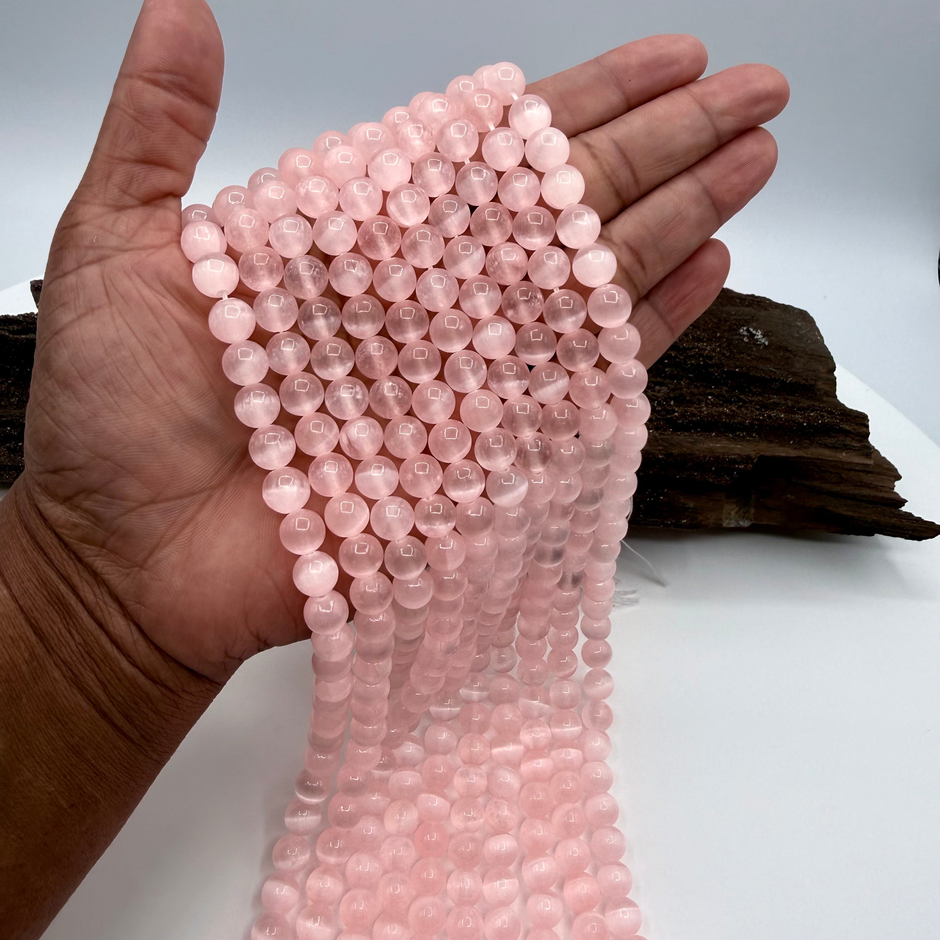 Pink Selenite Bead Strand 8mm Round [DA26]