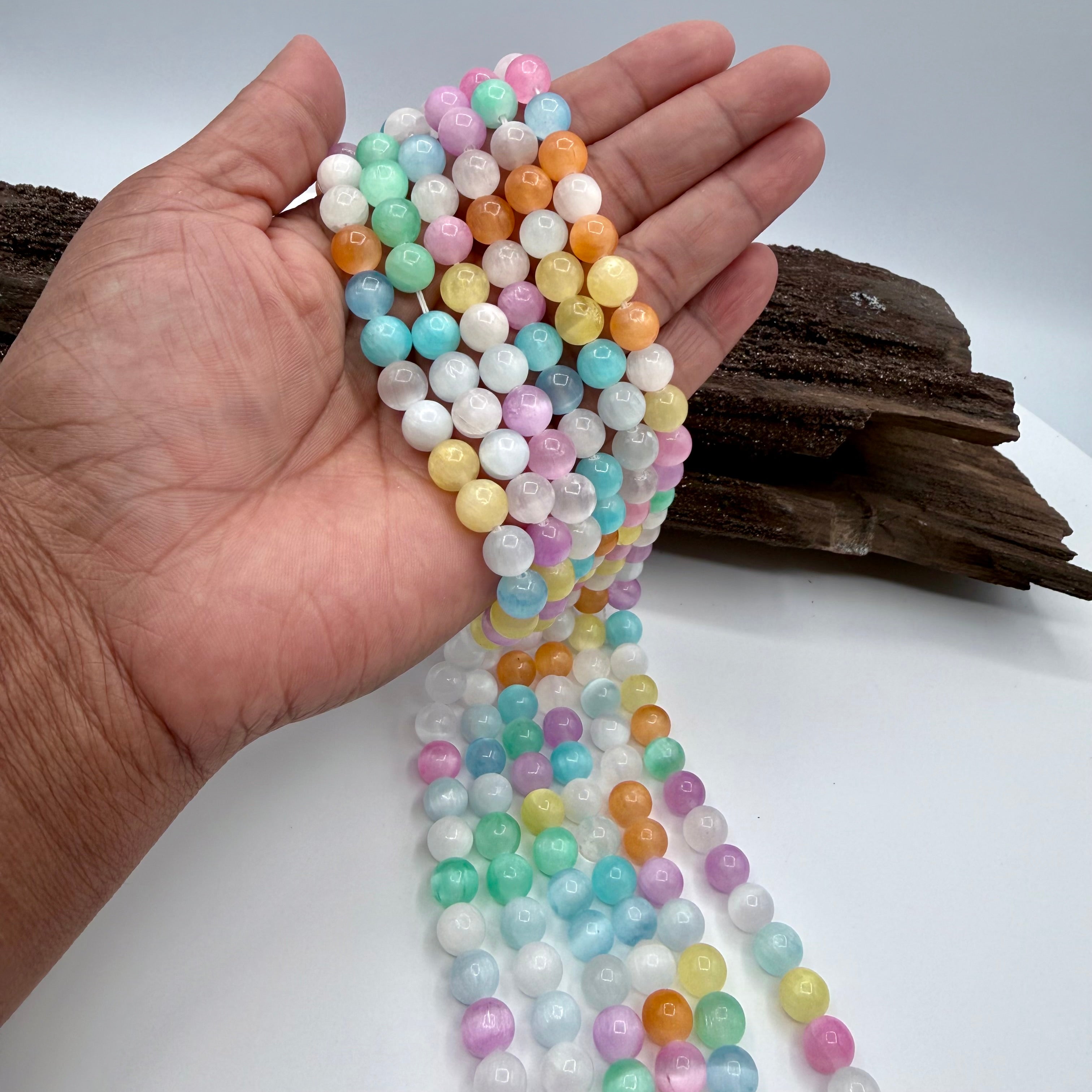 Dark Candy Selenite Bead Strand 8mm Round [YJ26]