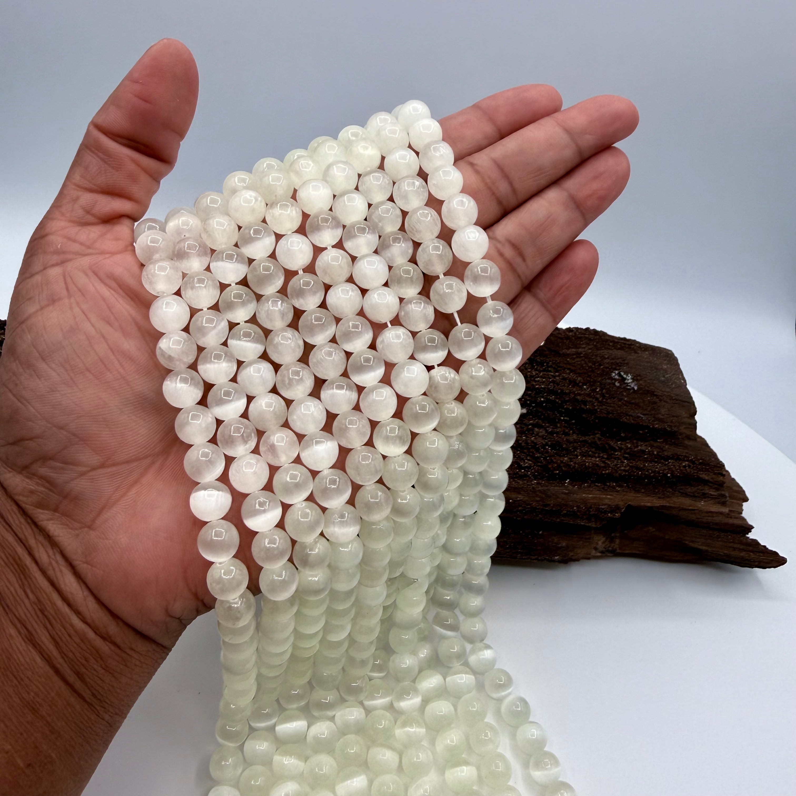 Mint Green Selenite Bead Strand 8mm Round [YF26]
