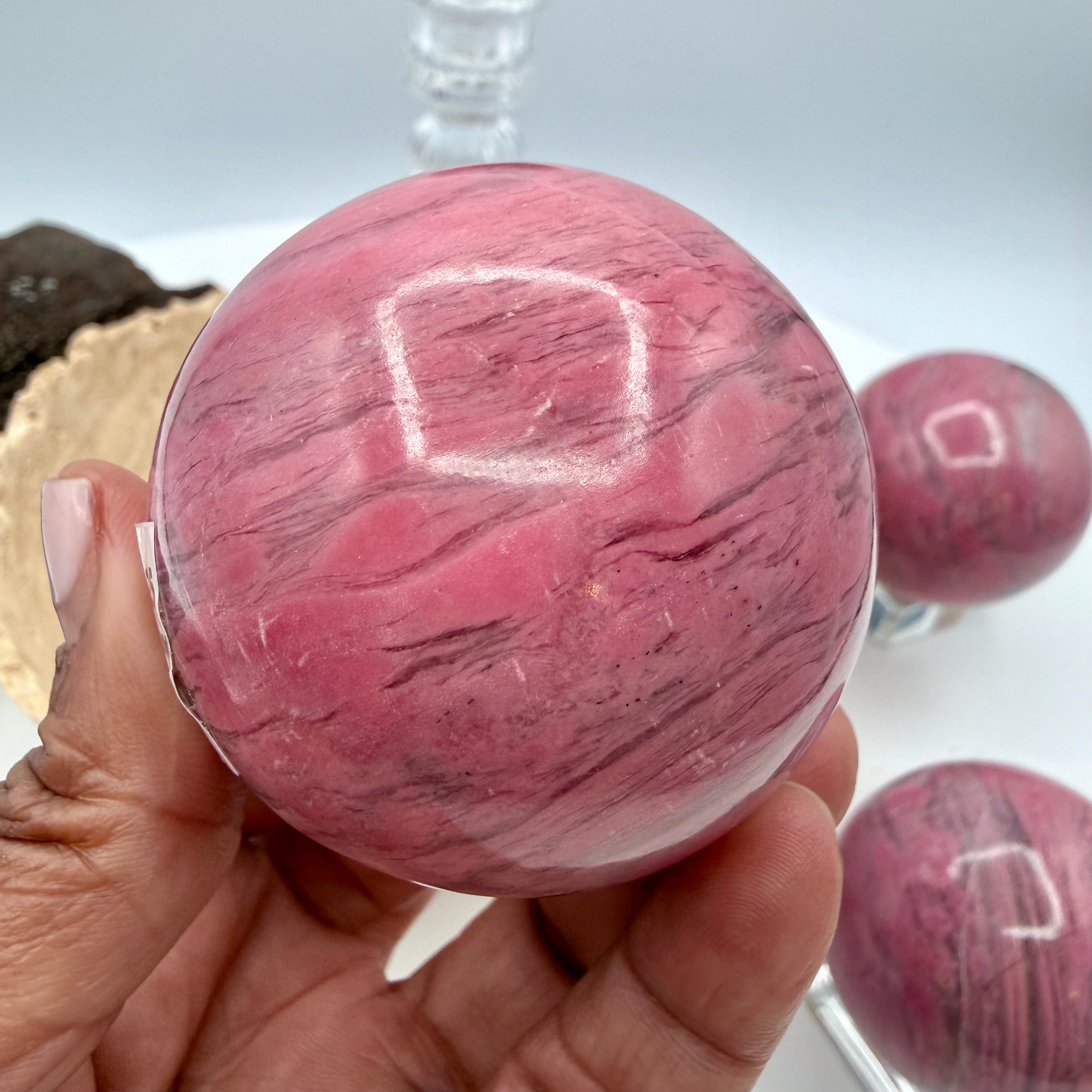 Peruvian Bubblegum Pink Rhodonite Sphere 260g | 54mm