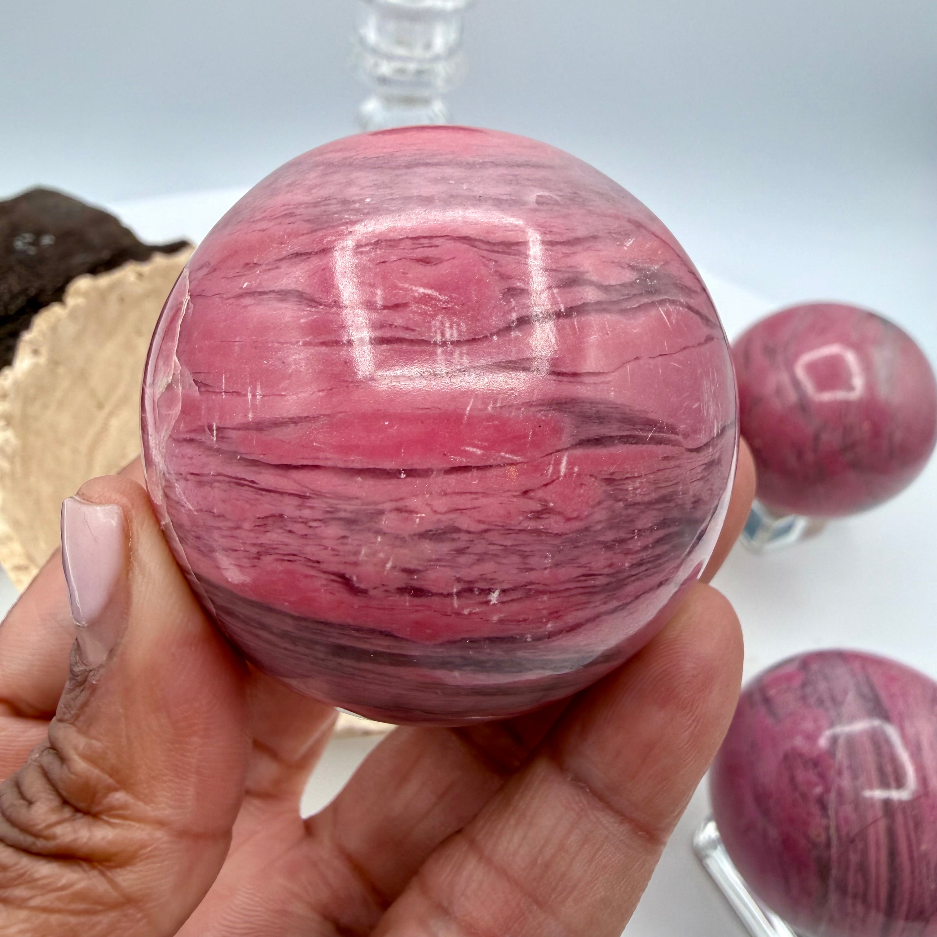 Peruvian Bubblegum Pink Rhodonite Sphere 260g | 54mm