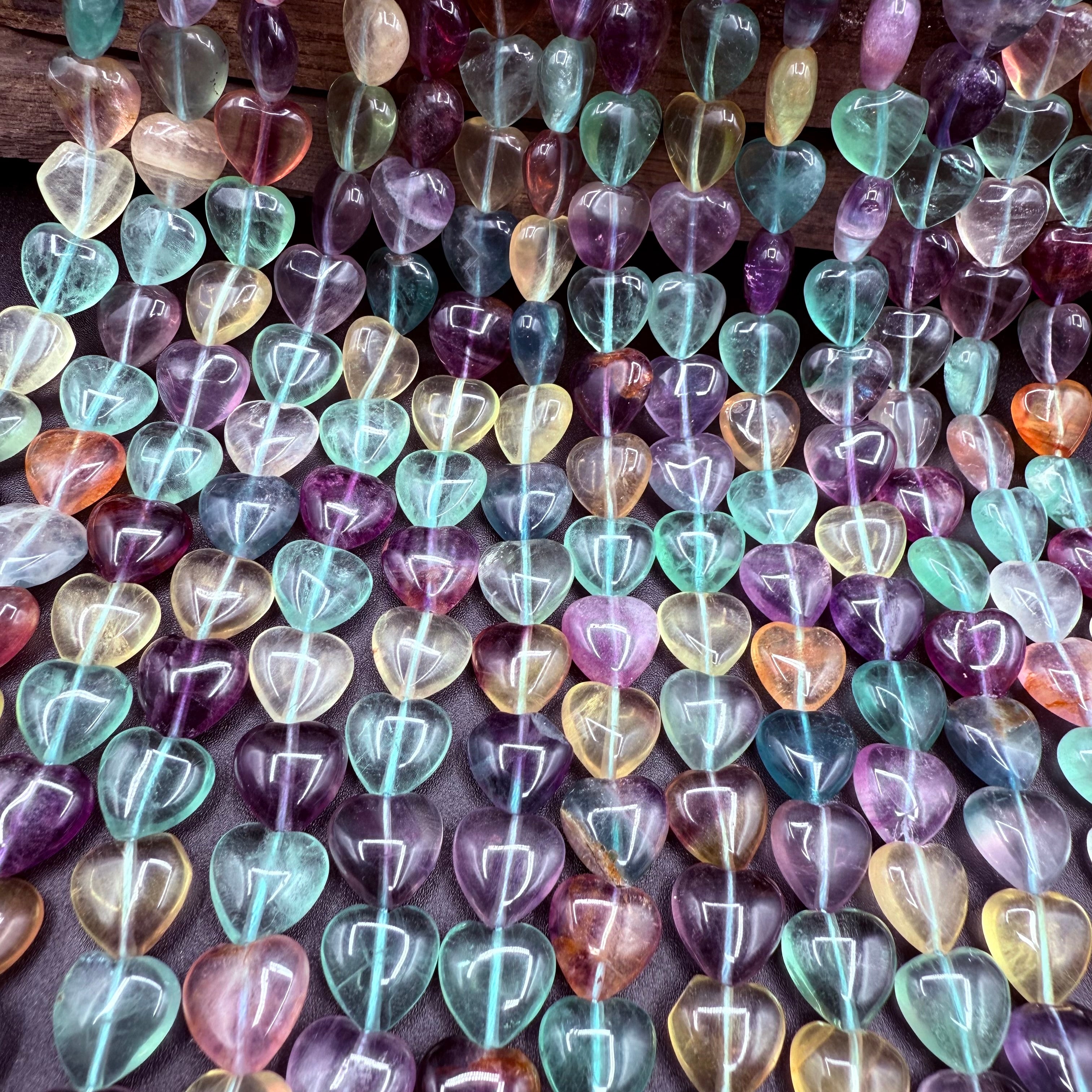 Fluorite Hearts 11MM Bead Strand