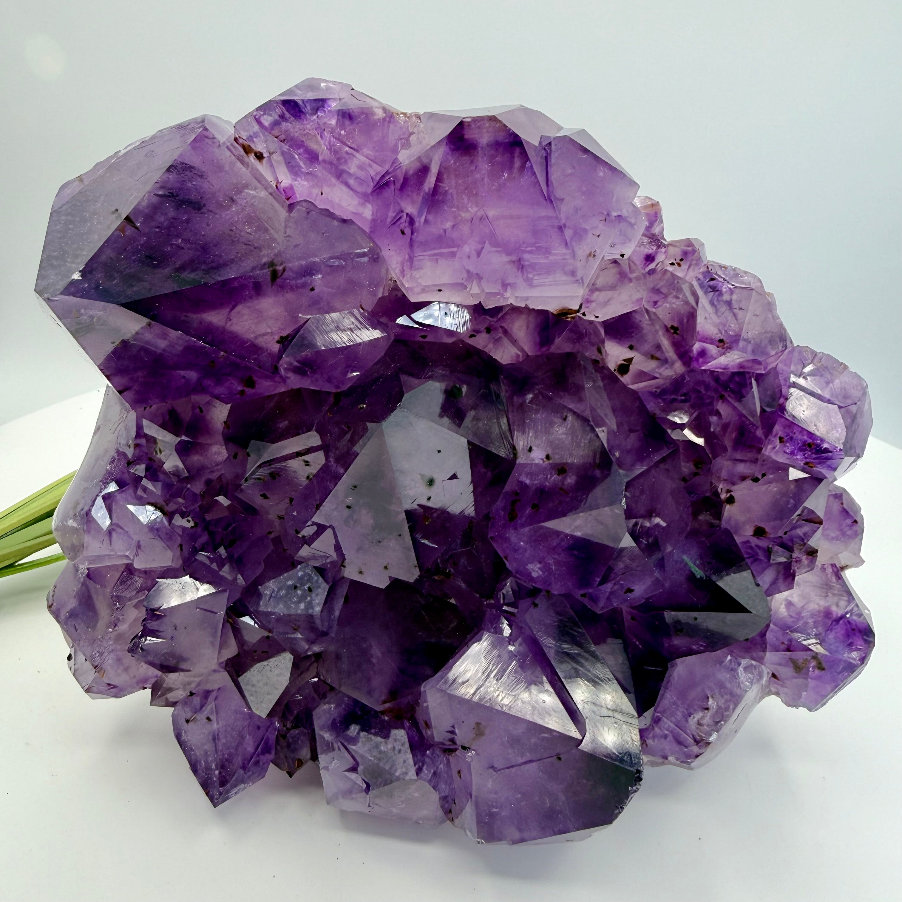 Amethyst Cluster with Gold Fan Goethite Inclusions