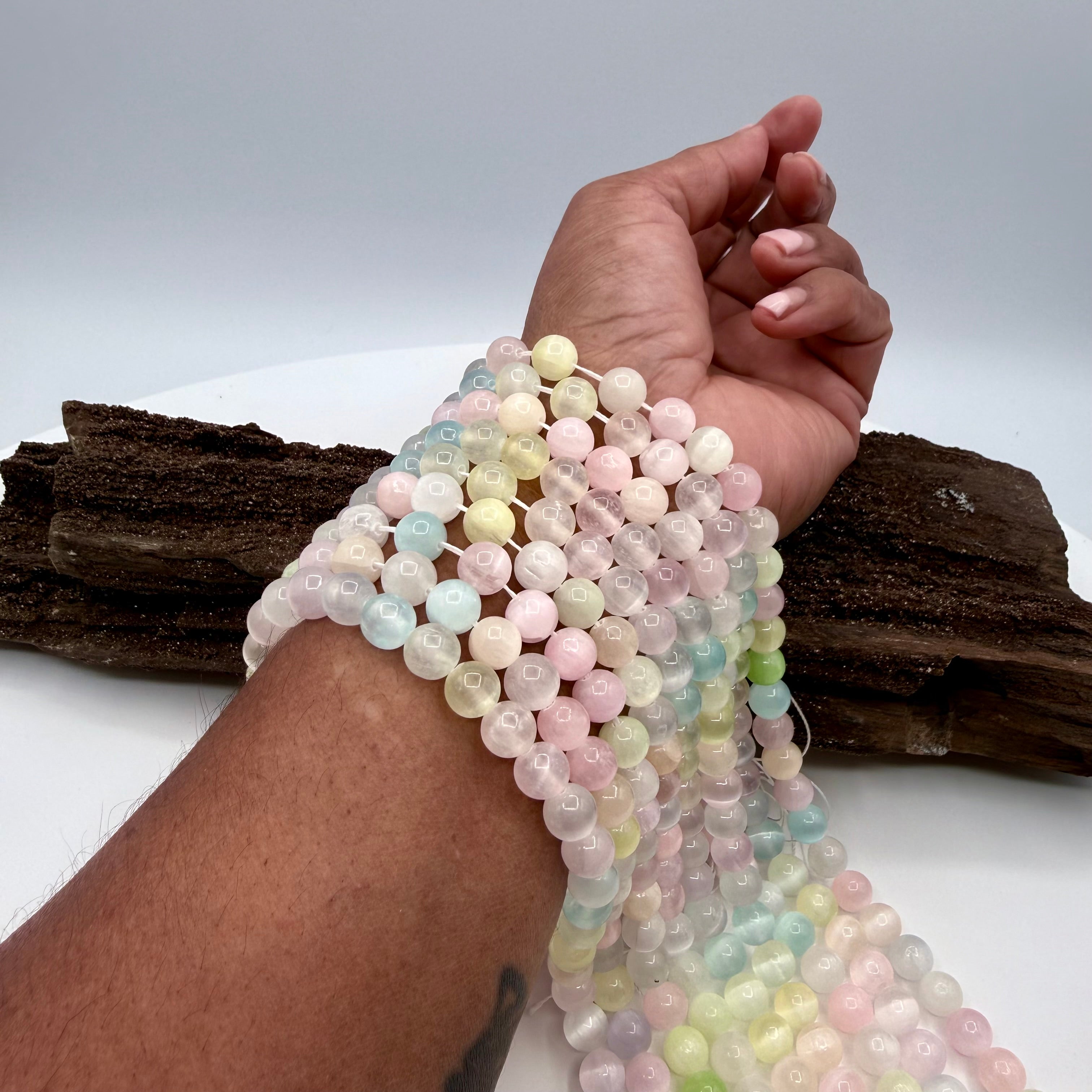 Light Candy Selenite Bead Strand 8mm Round [YK26]