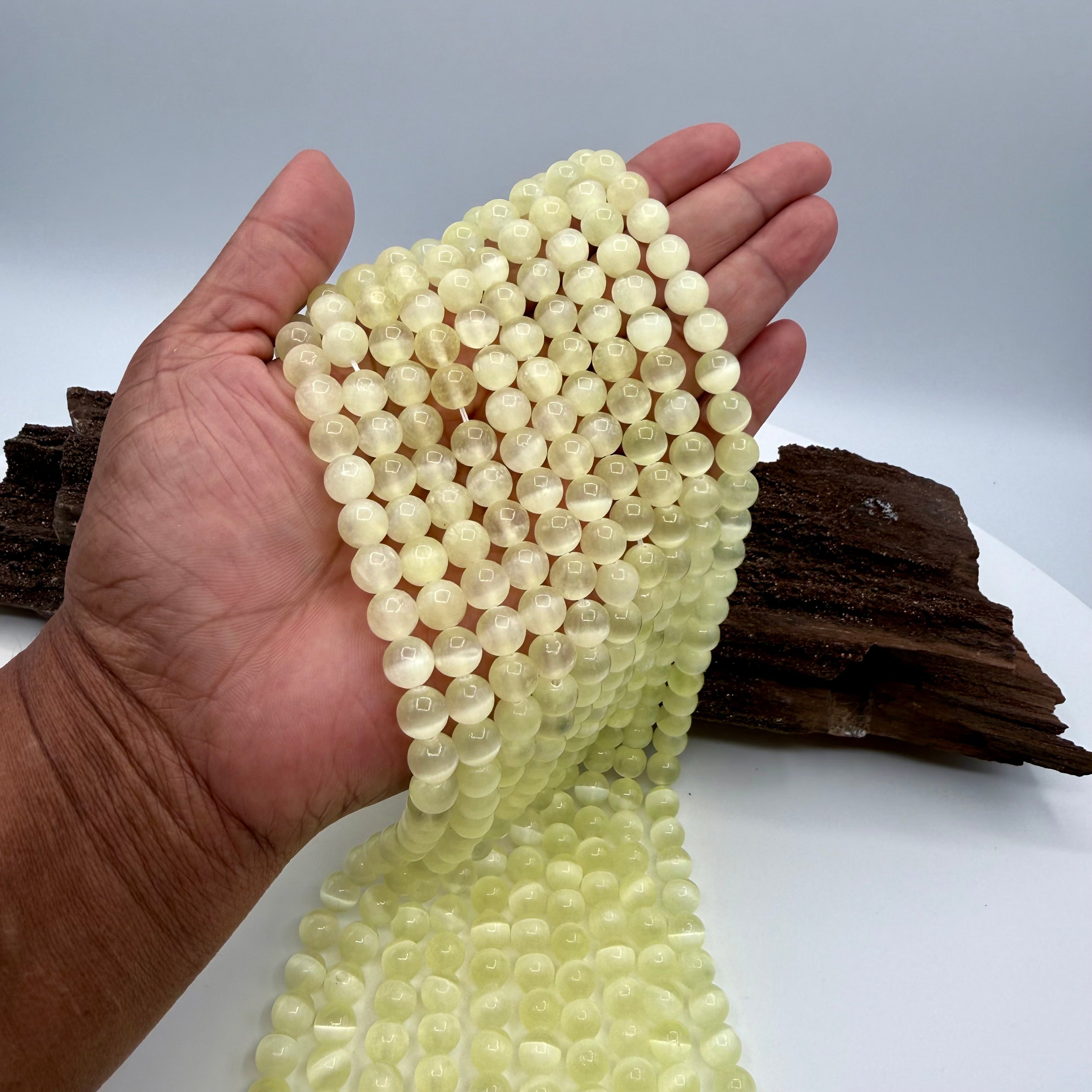 Yellow Selenite Bead Strand 8mm Round [YG26]