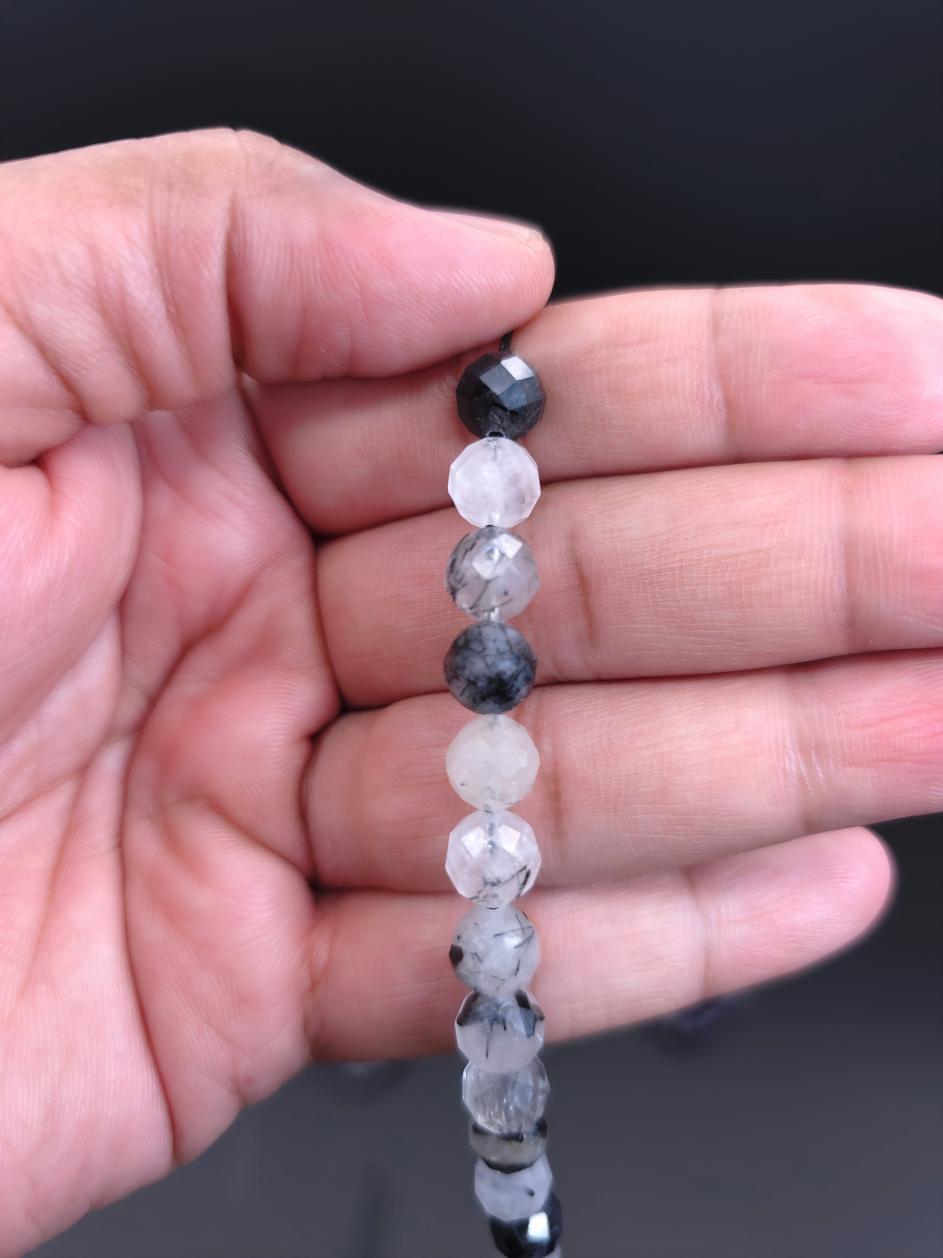 Faceted Black Rutilated Quartz 8mm