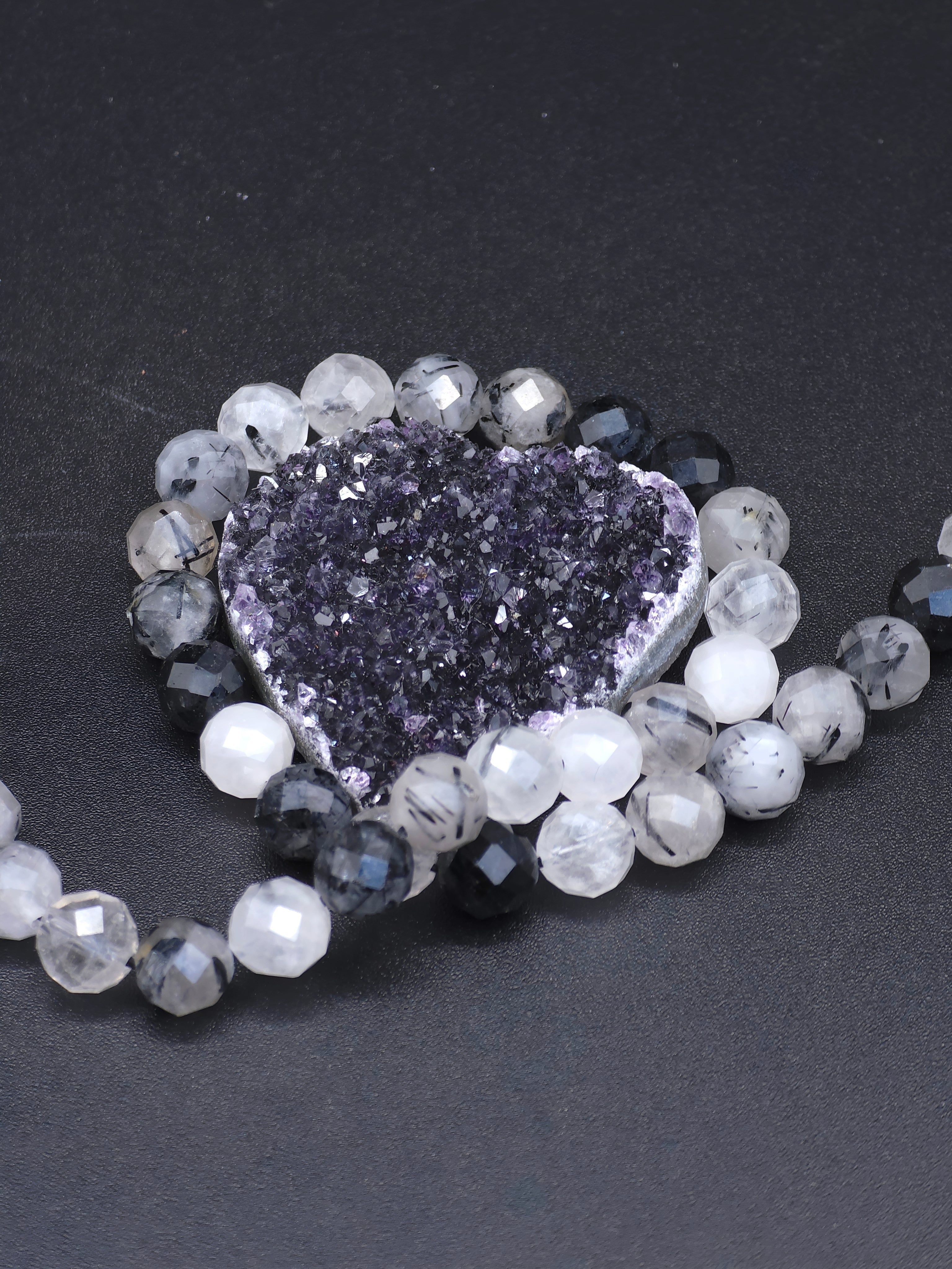 Faceted Black Rutilated Quartz 8mm