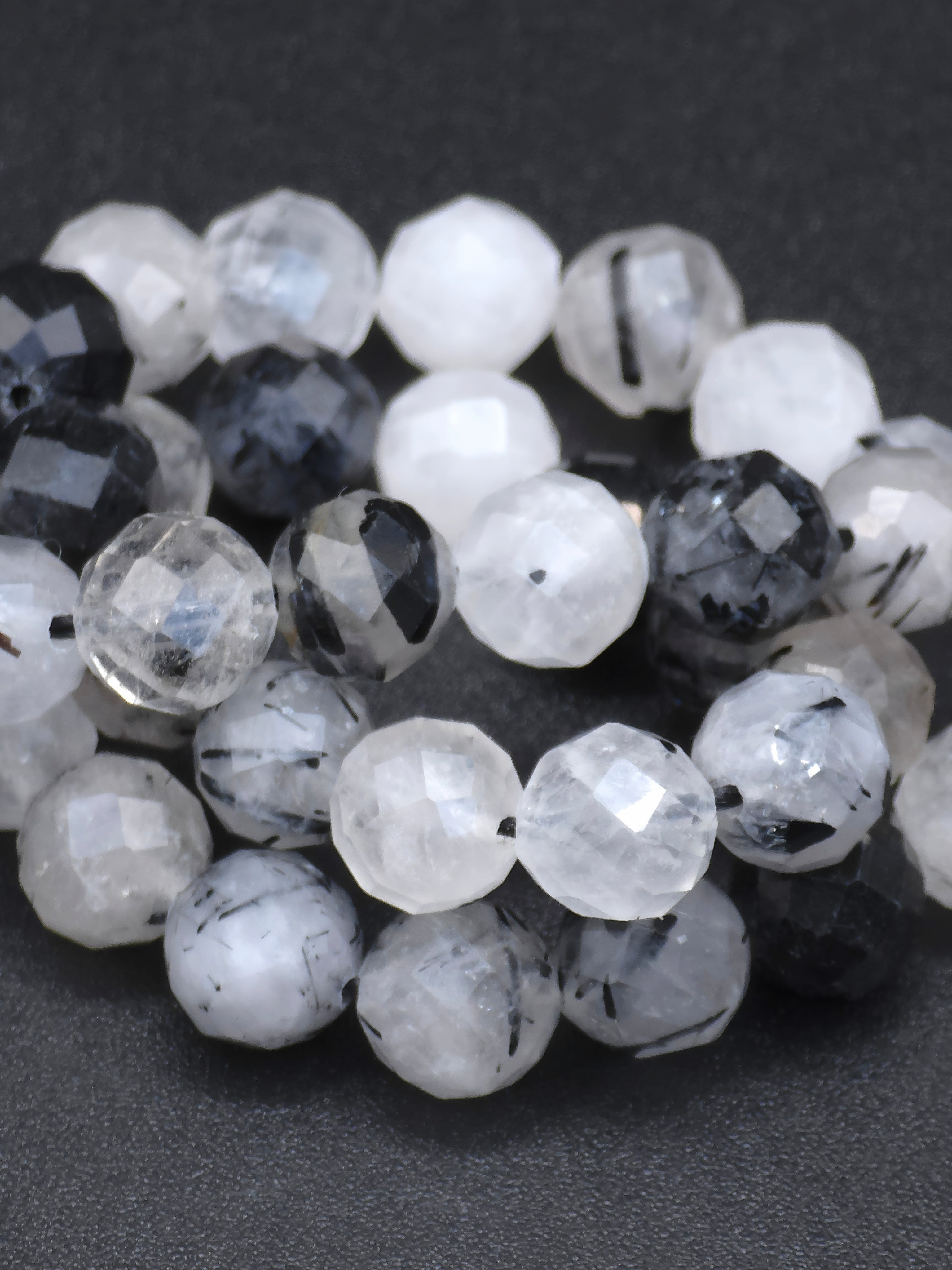 Faceted Black Rutilated Quartz 8mm